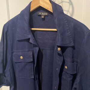 J.Crew Women's 20 Navy Blue Linen The Perfect Shirt Button Down Casual Shirt